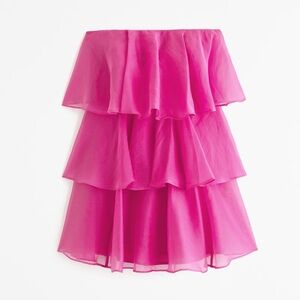 🩷 Abercrombie Pink Organza Tiered Strapless Mini Dress 🩷